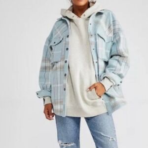 Free People Cabin Cozy Plaid Oversized Chacket Size M